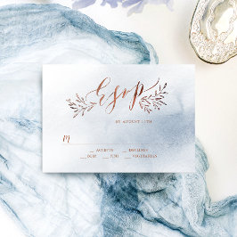 Dusty blauen Kalligraphie rustikale Blumenhochzeit RSVP Karte