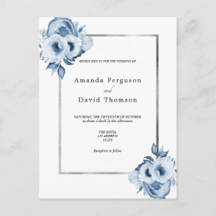 Dusty blauen weißen Blumen Einladung Hochzeit Postkarte