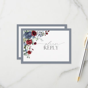 Dusty bleu Bourgogne rouge aquarelle florale RSVP