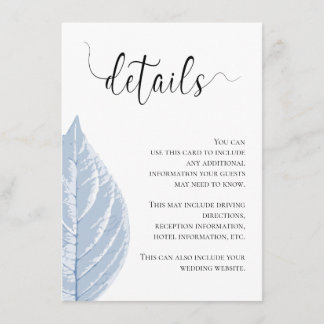 Dusty bleu feuille Mariage Détails Carte de boîtie