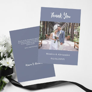 Dusty bleu moderne photo mariage carte de remercie