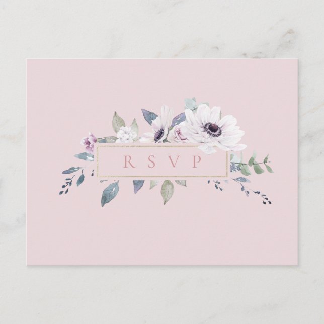 Dusty Bloral Frame Blush Wedding RSVP Song Request Einladungspostkarte (Vorderseite)