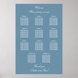 Dusty Blue 11 Table Wedding Seating Chart Poster