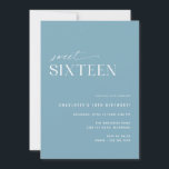 Dusty Blue 16 . Geburtstag | Einfach 16. Geburtsta Einladung<br><div class="desc">Elegante und moderne 16. Geburtstagsfeier mit einem Off-Center Design. Blauer Farbton mit einem lustigen "16" Muster auf der Rückseite. (Das umgekehrte Seitenmuster kann auf Wunsch mithilfe des Entwurfstools entfernt werden.)</div>