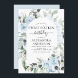 Dusty Blue 16 . Geburtstag Geburtstagsparty Einlad Einladung<br><div class="desc">Dusty Blue Floral Rose und Eukalyptus Botanische Vegetation Watercolor Spring oder Summer 16 . Geburtstag Birthday Party Einladungen - beinhaltet eine schöne und elegante Schriftzeichen Typografie mit modernen tropischen botanischen Blume und Grün für die besondere süße 16 Feiern.</div>