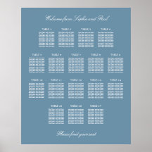 Dusty Blue 17 Table Wedding Seating Chart Poster