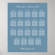 Dusty Blue 19 Table Wedding Seating Chart Poster