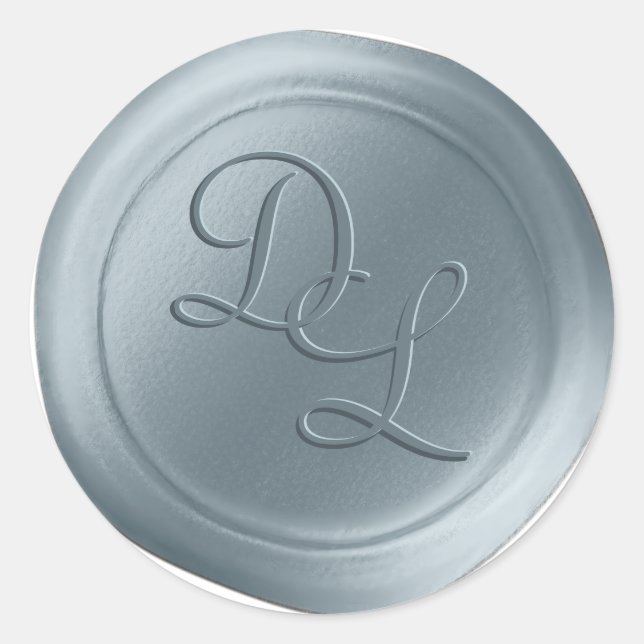 Dusty Blue 2 Letter Monogram Wax Siegel Stickers (Vorderseite)