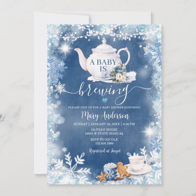 Dusty Blue A Baby wird Baby Dusche zu Weihnachten Einladung (Vorderseite)
