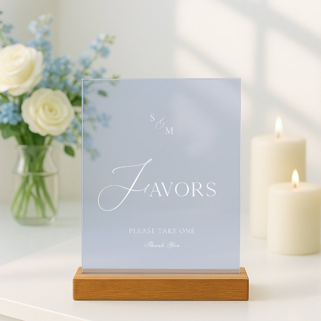 Dusty Blue Acrylic “Favors” Wedding Sign (Créateur téléchargé)