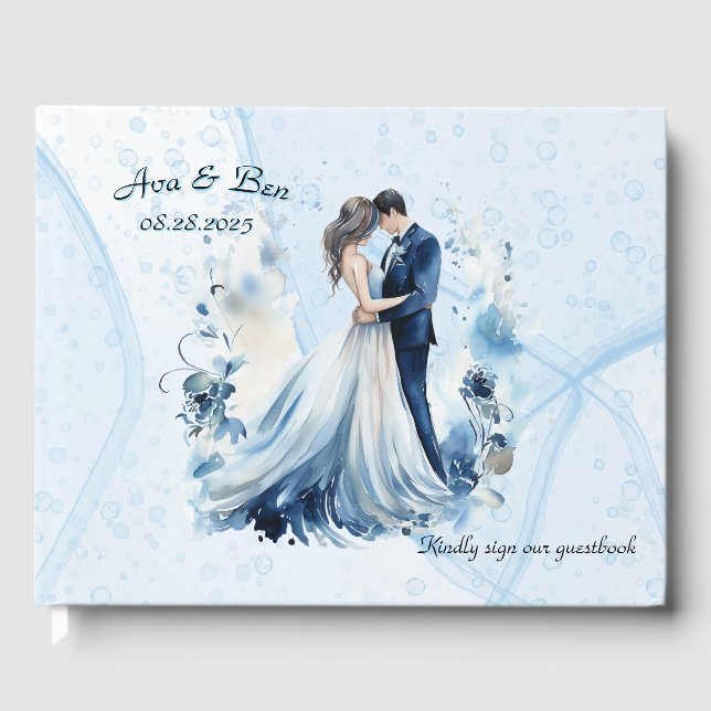 Dusty Blue Alcohol Bride & Groom Wedding Gästebuch (Vorderseite)
