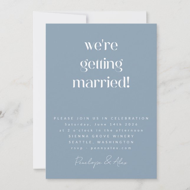 Dusty Blue All in One Minimalistisch Modern Weddin Einladung (Vorderseite)
