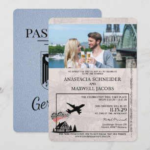 Dusty Blue Allemagne Passeport Faire-part de maria