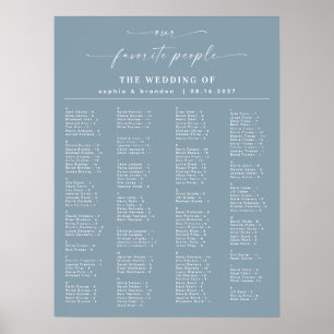 Dusty Blue Alphabetical Wedding Seating Chart Poster