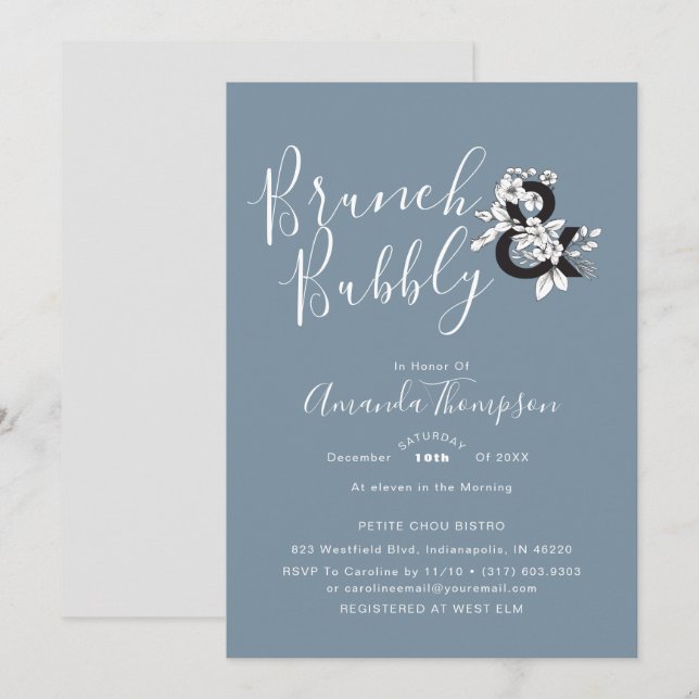 Dusty Blue Ampersand Elegantes Brautparty Einladung (Vorne/Hinten)
