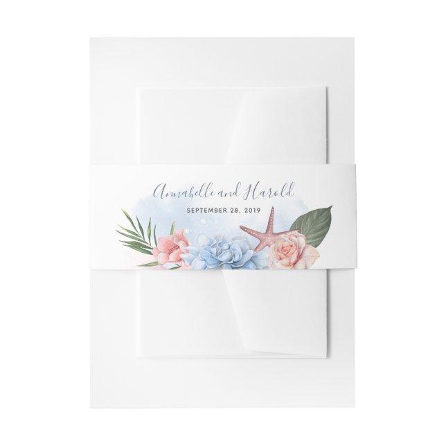 Dusty Blue and Blush Beach Wedding Einladungsbanderole (Vorderseite Beispiel)