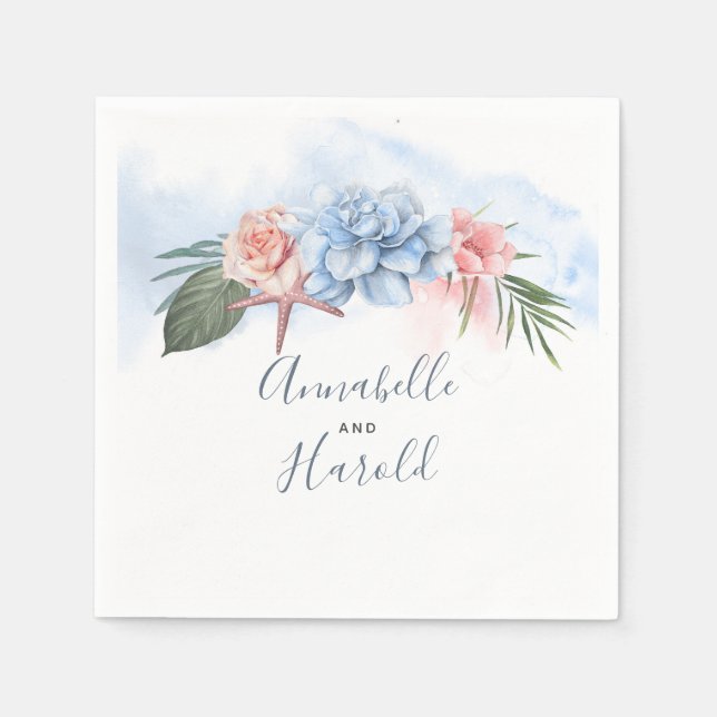 Dusty Blue and Blush Beach Wedding Serviette (Vorderseite)