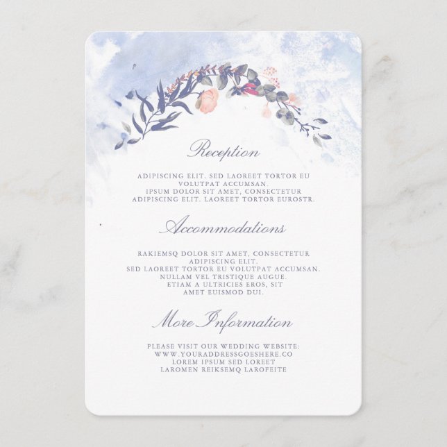 Dusty Blue and Blush Wedding Information Guest Begleitkarte (Vorderseite)