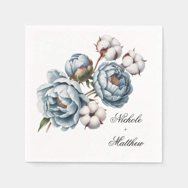 Dusty Blue and Cotton Wedding Serviette (Vorderseite)