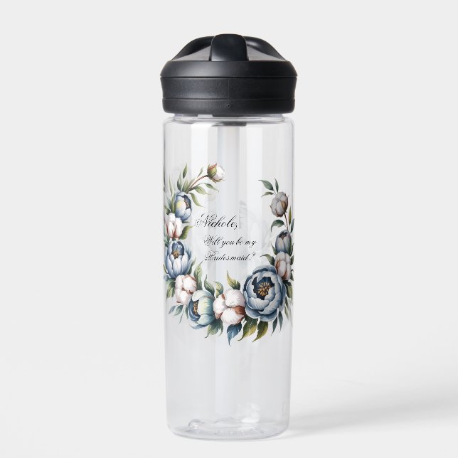 Dusty Blue and Cotton Will You Be My Bridesmaid? Trinkflasche (Vorderseite)