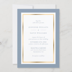 Dusty Blue and Gold Elegante Wedding Einladung