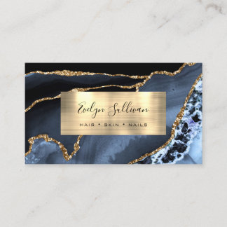 Dusty Blue and Gold Foil Agate Business Card Visitenkarte