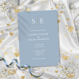Dusty Blue and Gold Monogram Wedding Einladung