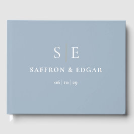 Dusty Blue and Gold Monogram Wedding Gästebuch