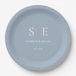 Dusty Blue and Gold Monogram Wedding Pappteller