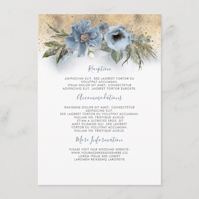 Dusty Blue and Gold Wedding Information Guest Begleitkarte (Vorderseite)