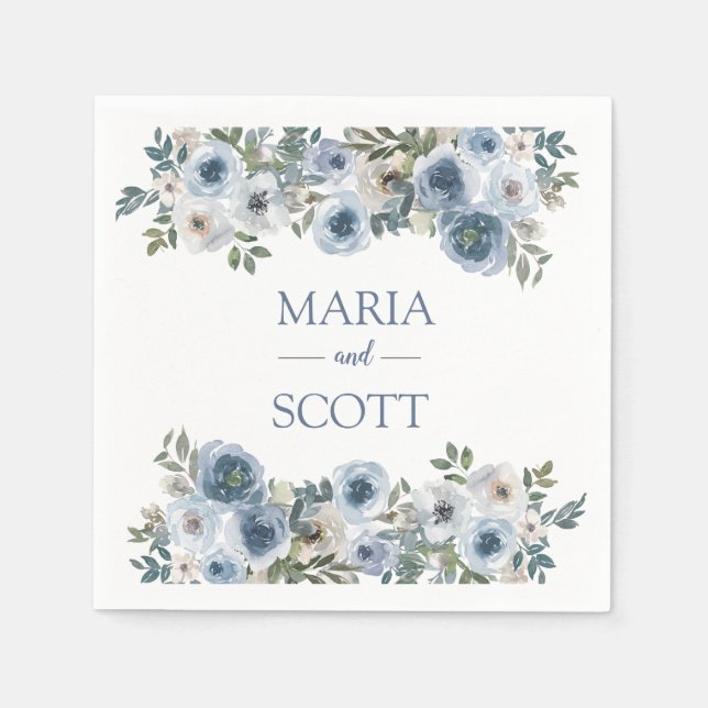 Dusty Blue and Gray Floral Botanical Wedding Napki Serviette (Vorderseite)