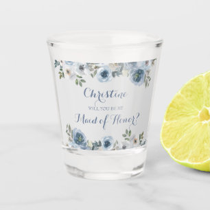 Dusty Blue and Gray Floral Botanical Wedding Schnapsglas