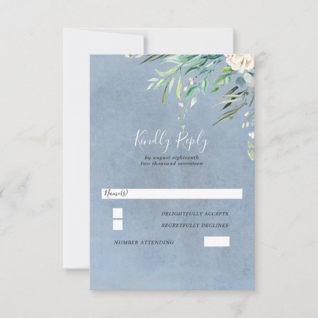 Dusty Blue and Greenerity Wedding RSVP (Vorderseite)