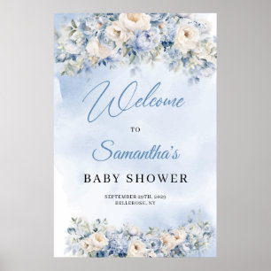 Dusty Blue and Ivory Blume Baby Dusche Empfang Poster