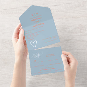 Dusty Blue and Peach All in One Wedite Einladung