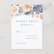 Dusty Blue and Peach Floral Wedding RSVP Card