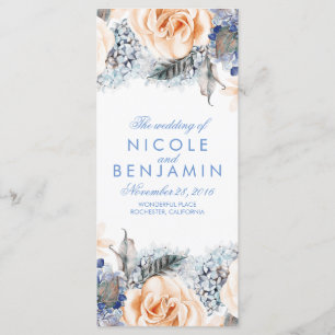 Dusty Blue and Peach Floral Weddings Programme