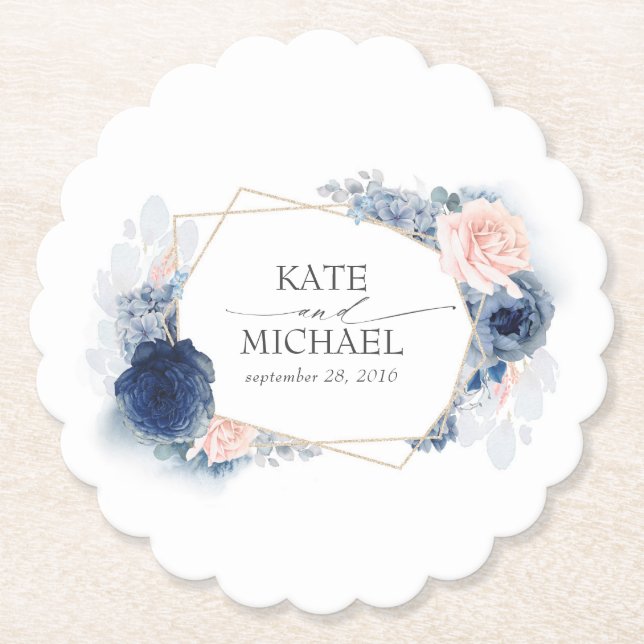 Dusty Blue and Pink Floral Elegant Untersetzer (Vorderseite)