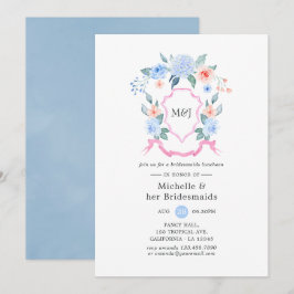 Dusty Blue and Pink Wappen Bridesmaids Luncheon Einladung
