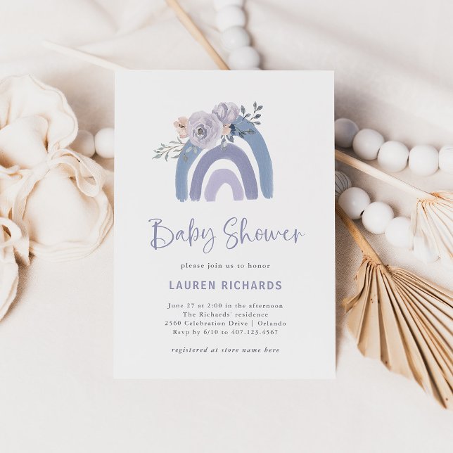 Dusty Blue and Purple Boho | Rainbow Baby Shower Einladung (Von Creator hochgeladen)