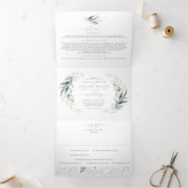 Dusty Blue and Sage Elegante Grüne Hochzeit Dreifach Gefaltete Einladung