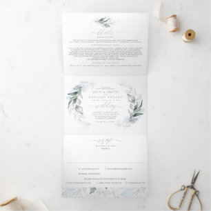 Dusty Blue and Sage Elegante Grüne Hochzeit Dreifach Gefaltete Einladung