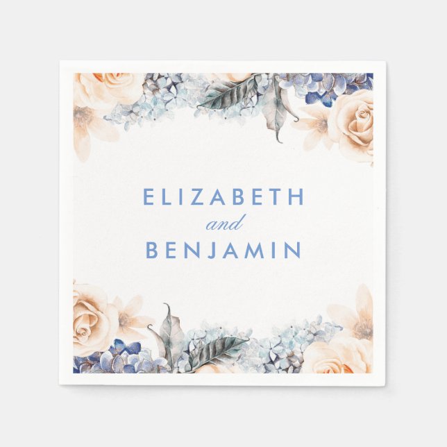 Dusty Blue and Soft Peach Floral Wedding Serviette (Vorderseite)