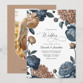 Dusty Blue and Taupe Watercolor Floral Wedding Einladung