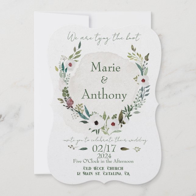 Dusty Blue and Watercolor Florals Einladung (Vorderseite)