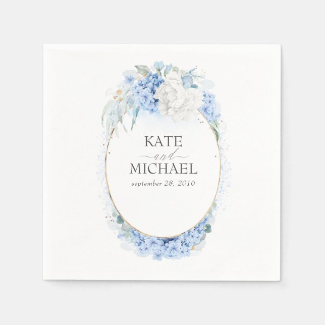Dusty Blue and White Blume Wedding Serviette (Vorderseite)