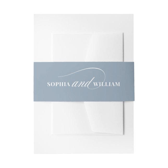 Dusty Blue and White Calligraphy | Luxe Wedding Einladungsbanderole (Vorderseite Beispiel)