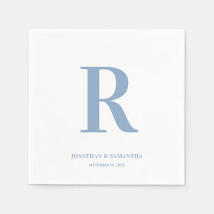 Dusty Blue and White Wedding Monogram Modern Serviette