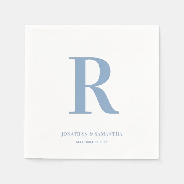 Dusty Blue and White Wedding Monogram Modern Serviette (Vorderseite)