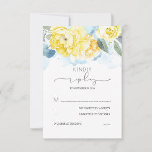 Dusty Blue and Yellow Flowers Wedding RSVP